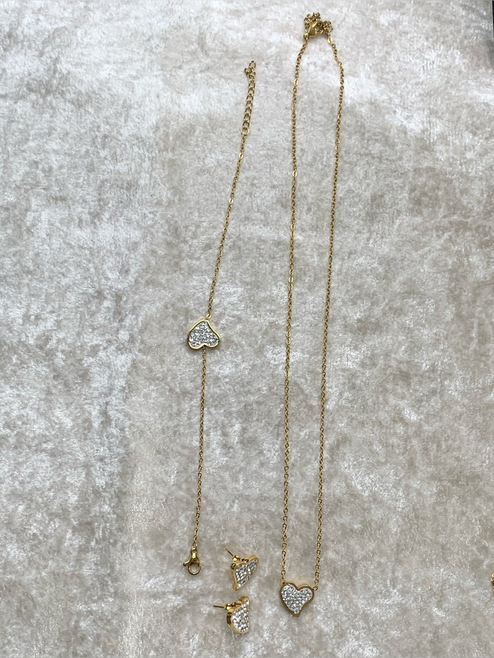 NWOT 18KGold layered/bonded CZ Heart l necklace/bracelet & earring set - Picture 12 of 16
